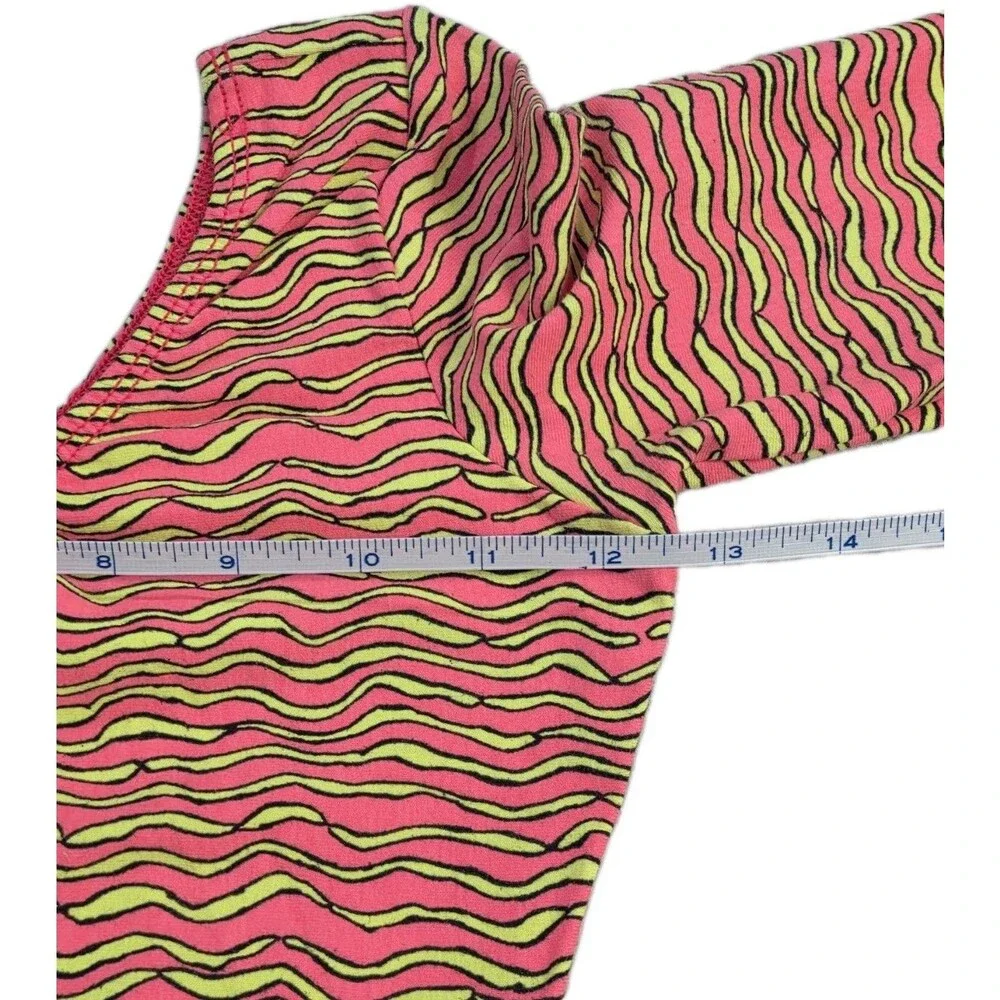 GK Elite VTG 90s Neon Zig Zag Zebra LS Cotton Leotard Bodysuit Pink AXS Adult XS